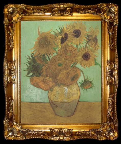 framed  Vincent Van Gogh Still life:Vast with Twelve Sunflowers (nn04), ta009-2
